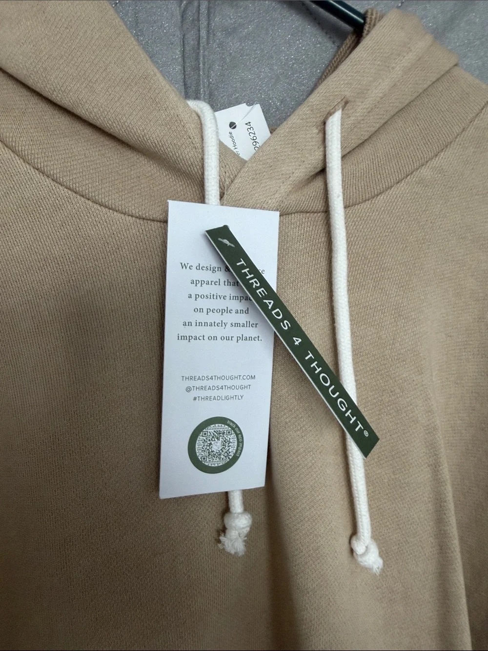 Threads 4 Thought Men's Sand Beige Hoodie with White Drawcords